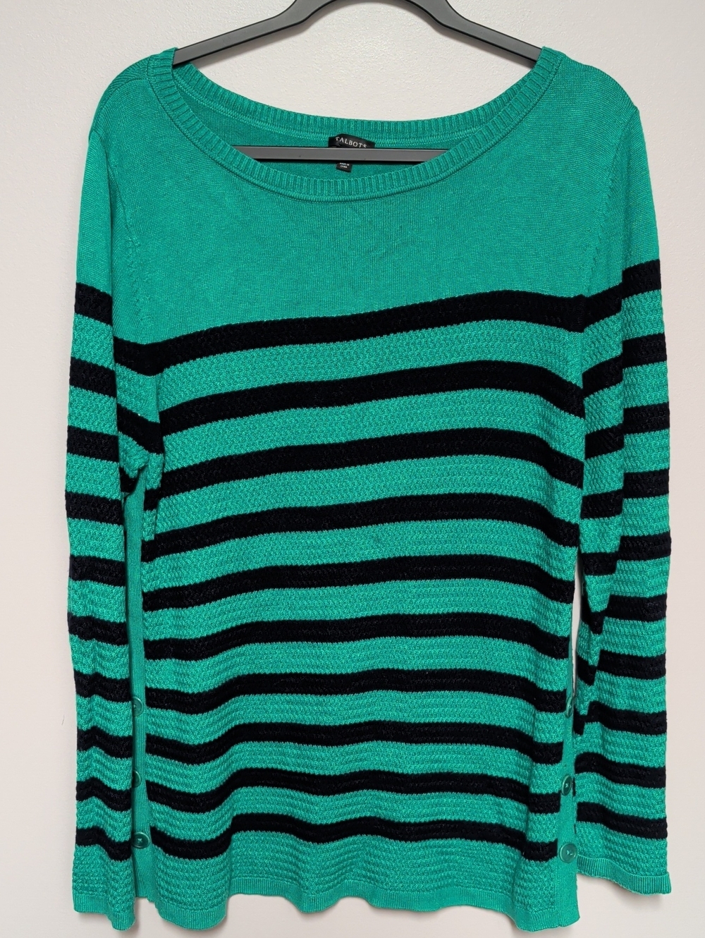 Talbots Teal & Navy Striped Scoop-Neck Sweater